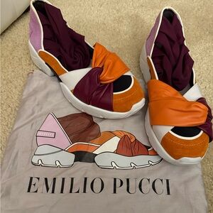 Emilio Pucci Orange, Burgundy, Purple and White Knot-Front Slip-On Sneakers